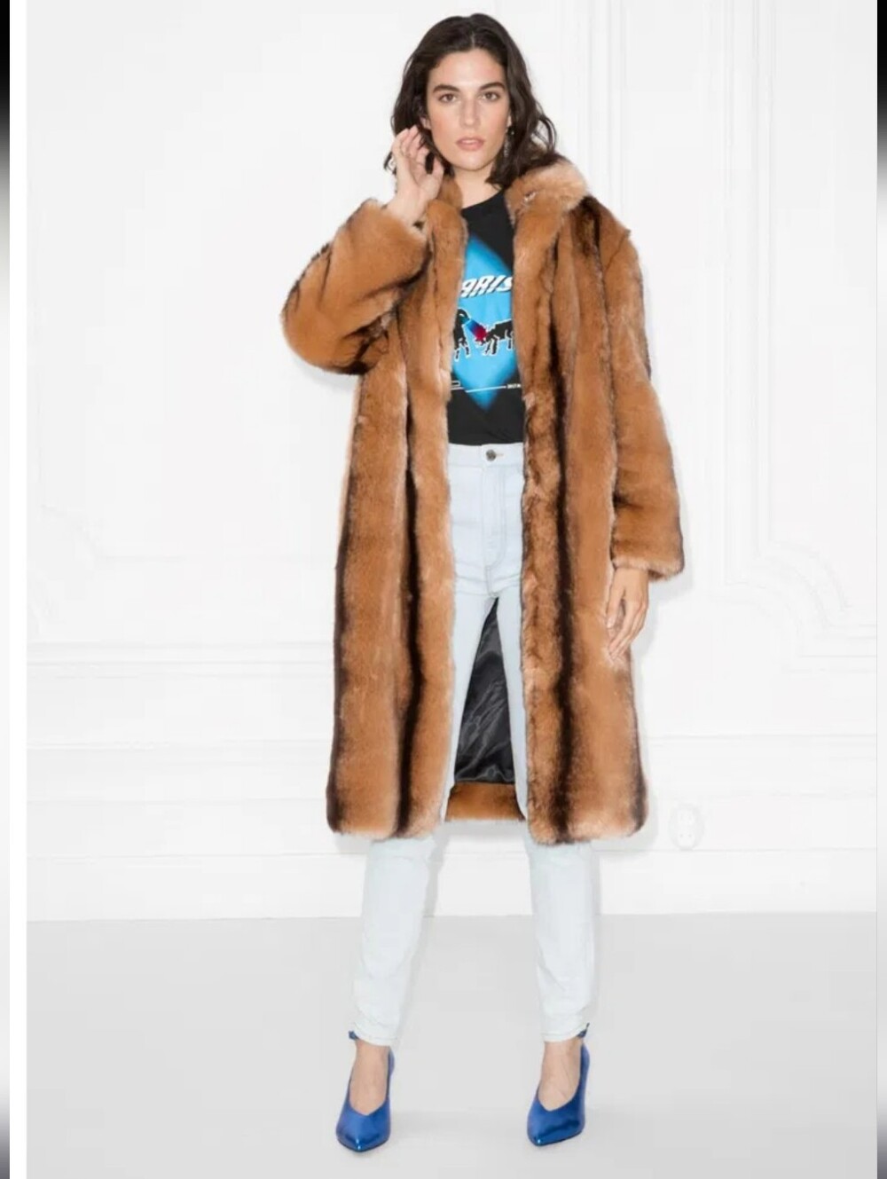 PARIS ATELIER & other stories Vintage Long-length Faux Fur Coat Size 8
